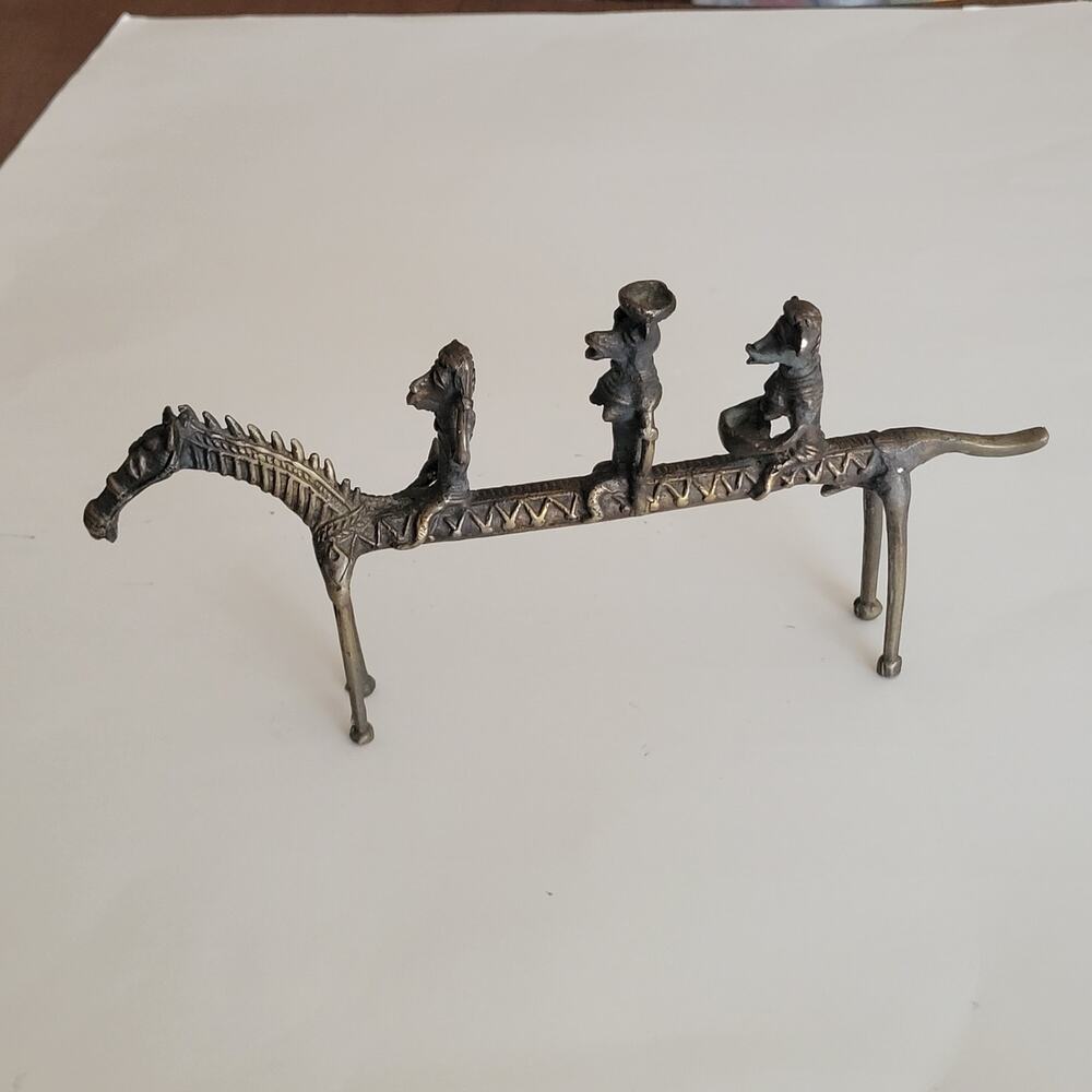 Antique West African Dogon Ashanti Cast Bronze Riders on Horse Sculpture Figure
